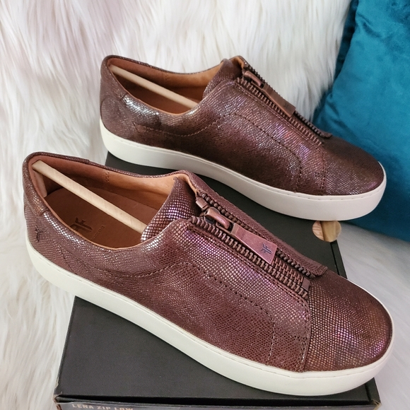Frye Lena Metallic Leather Embossed Snake Sneakers - Picture 6 of 8